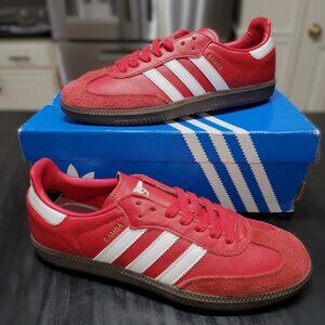 Adidas Samba Men's Team Cannon Power Red HQ7033 Red White Brown Sneakers (#3122)